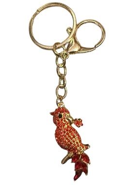 Gold-Tone Red Parrot Keychain & Card Holder Charm